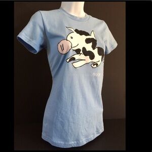 𝅺American Apparel Cow Animal Art graphic Tee Light Blue T-shirt from Maximsart